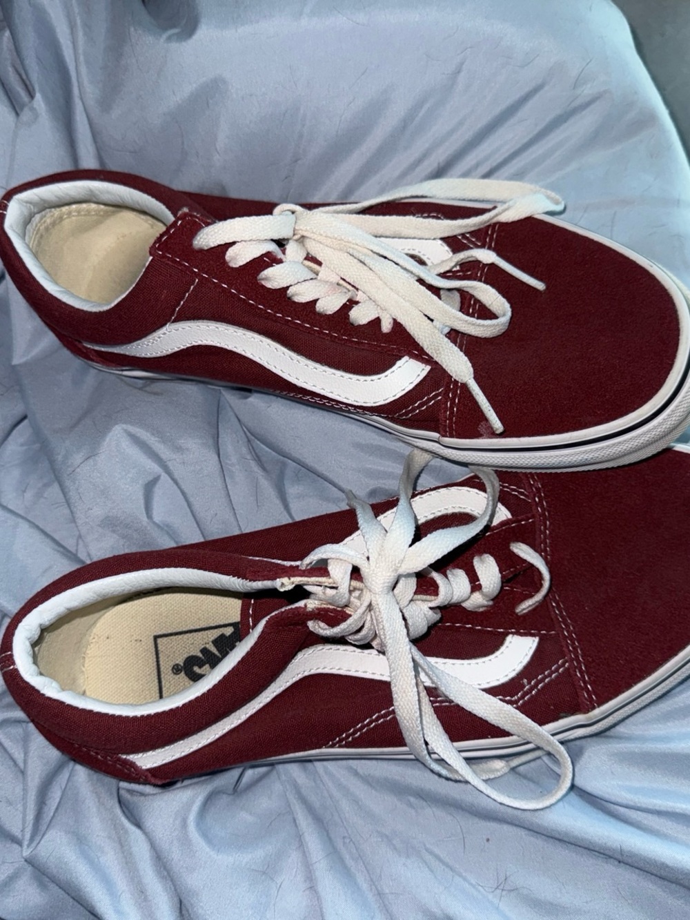 Vans Burgundy Canvas Low-Top Sneakers with White Stripe - Picture 1 of 5